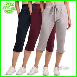 3 Pack Capri Sweatpants Open Bottom Lounge Active Yoga Pants Pockets Plus